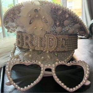 Bride To Be Pearl Embellished Hat and Sunglasses